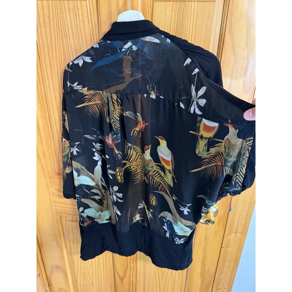 Buffalo Jeans Black Floral Bird Open Front Cardigan Kimono Women's S/M Boho